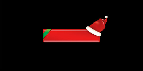 Wall Mural - Christmas Santa hat glossy button vector banner, modern festive red striped design for social media promotions, sale, web UI elements, app interfaces, and holiday stickers and labels