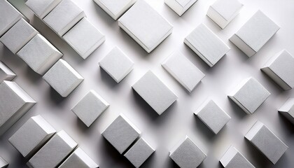 random shifted diagonal white long rectangle or cube geometrical background wallpaper banner pattern fade out with copy space flat lay top view from above