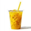 © adri - A vibrant yellow iced drink in a clear plastic cup with a yellow straw