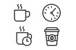 © GALA - Coffee break line icon set. Coffee time outline signs. Vector symbols for web and graphic design. Hot drink, mug, cup, clock, and take-away coffee icons. Morning routine.