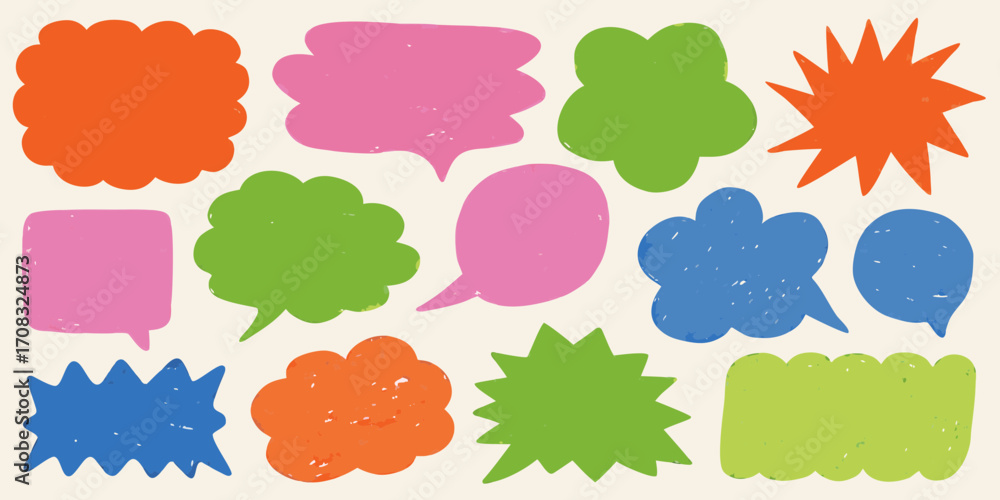 Collection of colorful hand drawn speech bubbles and thought clouds in ...