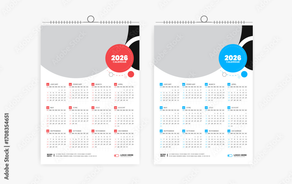 2026 One page wall calendar design template, modern 12 month one page ...