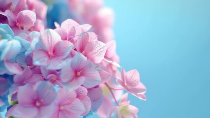 Wall Mural - A beautiful bouquet of mixed flowers in shades of pink and blue set against a clear blue sky, ideal for use in editorial or commercial contexts