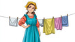 © MyDigitalCraft - Woman smiling hanging clothes on line