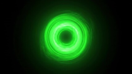 Wall Mural - A seamlessly looping video displays a vibrant green glowing circular flare spiraling inwards, creating a hypnotic abstract energy vortex effect concentric, sphere, science