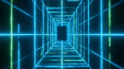 Wall Mural - A neon vertical grid pulsates with vibrant energy, creating a futuristic and dynamic seamlessly looping video matrix, connection, light