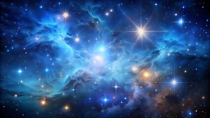Vibrant blue nebula with glowing stars and cosmic dust, a breathtaking view of the universes beauty and mystery