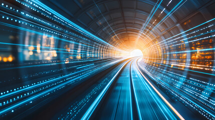 Wall Mural - Digital Tunnel of Light and Data Flow