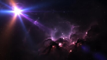 Wall Mural - brilliant cosmic rays of light piercing through a dark abstract nebula, seamlessly looping powerful,