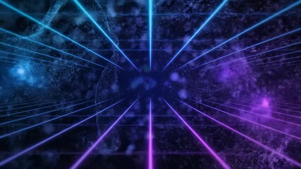 Wall Mural - A futuristic seamlessly looping video of glowing grid lines and abstract light patterns moving across a dark digital space geometric, motion, texture