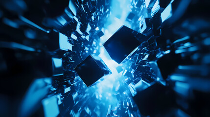 Wall Mural - Abstract Futuristic Cubical Space Tunnel