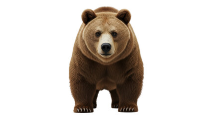 Isolated Grizzly Bear Portrait facing forward in wild animal scene, large fur, realistic view