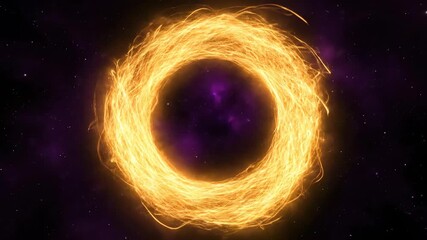 Wall Mural - A seamlessly looping video depicting a golden shimmering energy vortex forming a ring, slowly swirling and radiating light motion, event, elegant