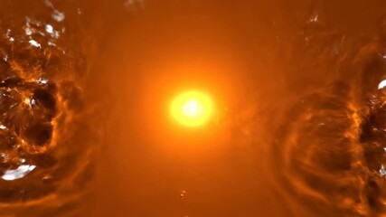 Wall Mural - A seamlessly looping video displays an amber fluid circular flare with soft ripples expanding slowly, creating an organic abstract liquid light effect fantasy, looping, warm