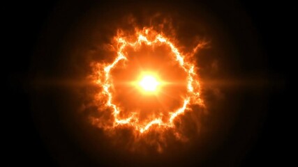 Wall Mural - A seamlessly looping video features an electric orange circular flare with a fast pulse from a central light source, representing an abstract energy burst website, futuristic, blurred