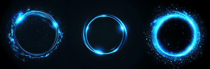 Wall Mural - three abstract blue circular frames