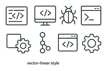 Set of software development icons in linear style