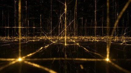 Wall Mural - Abstract Digital Matrix of Golden Light Beams Interconnect and Flow in a Seamlessly Looping Technological Background communication, Technological Background, technology