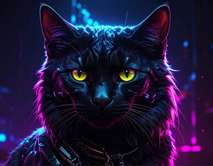 Naklejka na meble https---www.freepik.com-premium-ai-image-png-neon-glowing-black-cat-illustration_