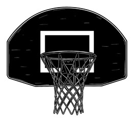 Wall Mural - basketball hoop and backboard front view black and white outline line art drawing sport equipment