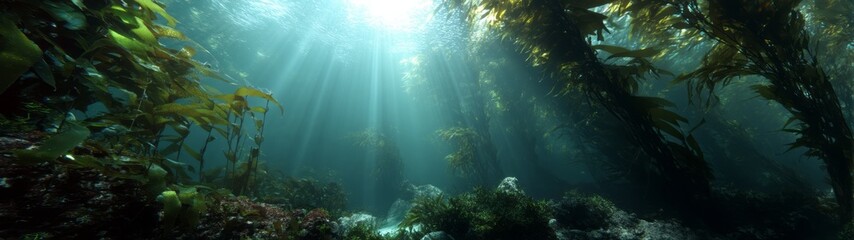  Underwater kelp forest in hdri panoramic view with sunrays nature ocean serenity vibrant environment