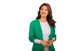 © PeopleVideos - Professional businesswoman smiling, wearing green jacket, isolated on transparent background for seamless graphic design integration