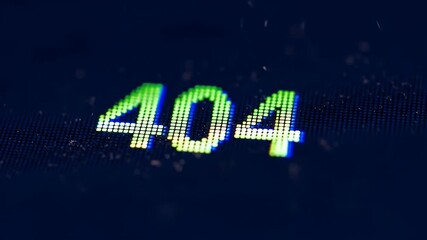 Error Message Display: Pixelated 404 on Dark Screen with Glitching Effect