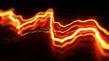 Wall Mural - Abstract representation of fluctuating data with vibrant orange and yellow lines creating dynamic visual effect. glowing lines symbolize energy and movement in digital landscape