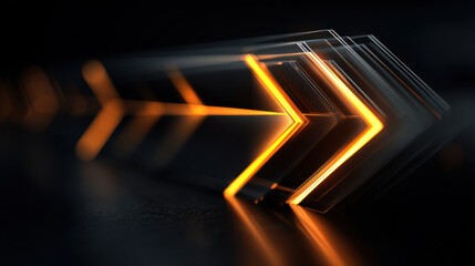 Wall Mural - Dynamic and modern abstract design featuring glowing orange arrows in sleek, dark environment. interplay of light and shadow creates sense of movement and energy