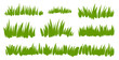 © ksania - Crayon drawn grass set. Childish chalk scribble of green lawn meadow with pastel doodle textures, playful children drawing vector illustration