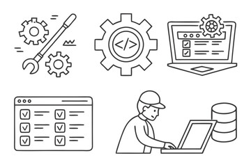 Software development engineering it support maintenance website development coding database management system process on transparent background