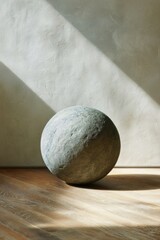 Wall Mural - Minimalist stone sphere in sunlit room for modern interior design