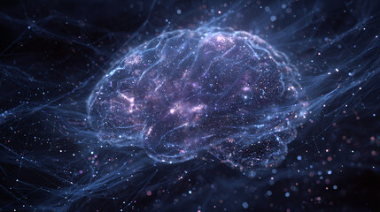 Wall Mural - a digital brain made of glowing connections and lines, set against the dark expanse of space with st