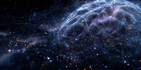 Wall Mural - a digital brain made of glowing connections and lines, set against the dark expanse of space with st