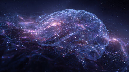 Wall Mural - a digital brain made of glowing connections and lines, set against the dark expanse of space with st