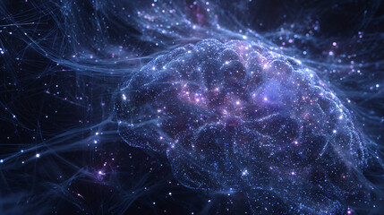 Wall Mural - a digital brain made of glowing connections and lines, set against the dark expanse of space with st