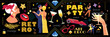 © alaver - Bold retro party illustration with vibrant dancing couples, jazzman, vintage car,  lips, cocktails, diamonds and glittering stars. Perfect for event poster and retro designs. Handmade drawing vector.