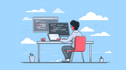 Person Concentrated on Coding.