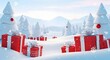 © SigmaCrew - Enchanting snowy forest filled with red christmas presents and trees