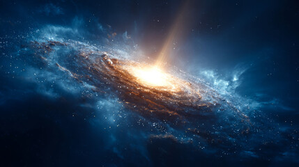 Wall Mural - A spiral galaxy, centered in the frame with a beam of light emanating from its core