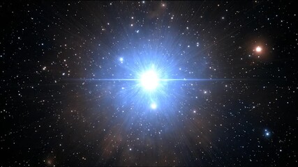 Wall Mural - A radiant, celestial body emits brilliant light rays, illuminating a dark, star-studded expanse