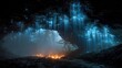 © Malik - Mystical cave glows with blue bioluminescence and warm earth embers, a magical natural wonder.