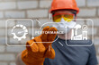 © wladimir1804 - Industrial worker using virtual touch screen presses the word PERFORMANCE. Performance, Productivity, Efficiency Industry concept.