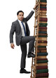 © Brillium Photography - Determined businessman climbing a ladder made of books, representing career advancement, continuous learning, knowledge, and personal growth.