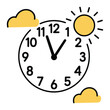 © Tahmina - Clock showing 1105 with sun and cloud illustration a simple and clear design element for time management or weather forecast graphics