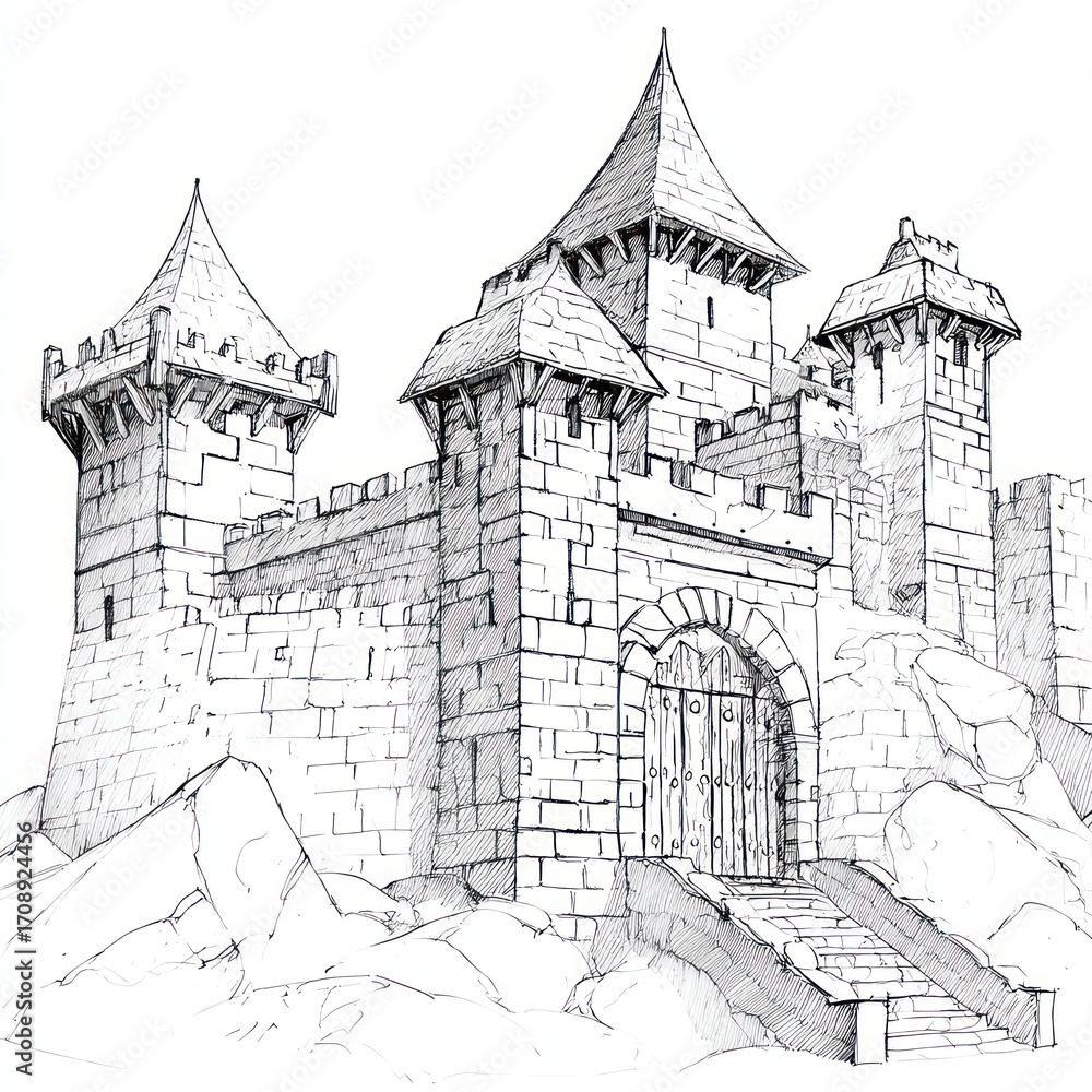 Medieval castle drawing Stock Illustration | Adobe Stock