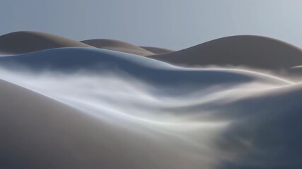Wall Mural - A delicate soft glow mist gently flows and drifts horizontally across a serene, abstract landscape in a seamlessly looping video meditation, presentation, modern