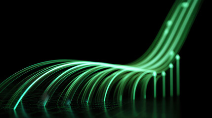 Wall Mural - Mesmerizing display of glowing green lines creates dynamic wave like pattern against dark background, evoking sense of movement and energy. intricate design showcases beauty of light