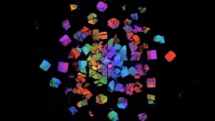 Wall Mural - A seamlessly looping video presents a multicolor swirling circular flare breaking into a beautiful abstract mosaic pattern brilliance, backdrop, optic