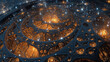 © tiagozr - Surreal cosmic structure with glowing golden orbs.